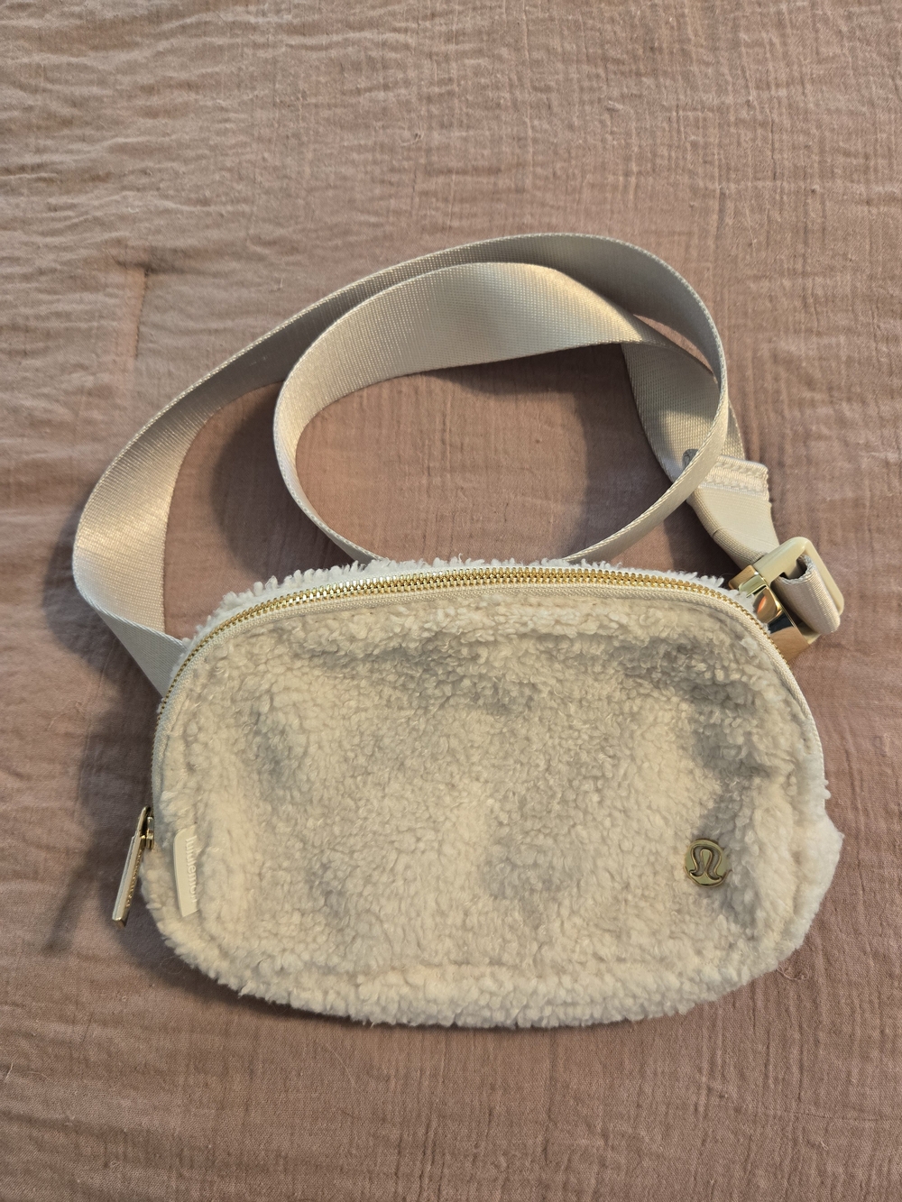 lululemon athletica Cream Sherpa Crossbody Belt Bag with Gold Hardware